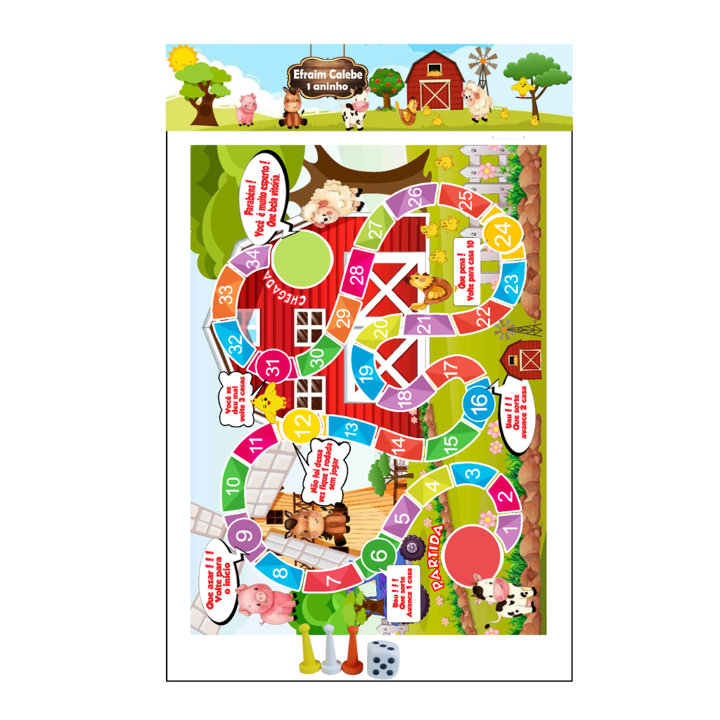 Jogo de Tabuleiro Personalizado Infantil – Jogo da Cobrinha Lembrancinha Festa