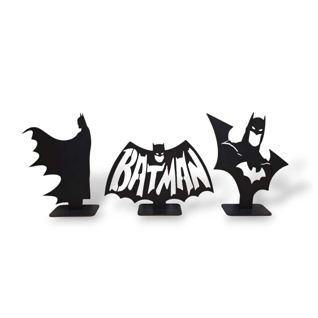 Display totens trio Batman em mdf cor preto 25cm aprox. kit 2