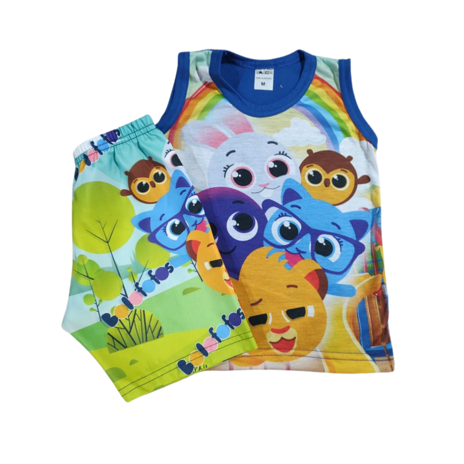 Conjunto Infantil Menino Verão Blusa algodão + Short Tactel Estampado