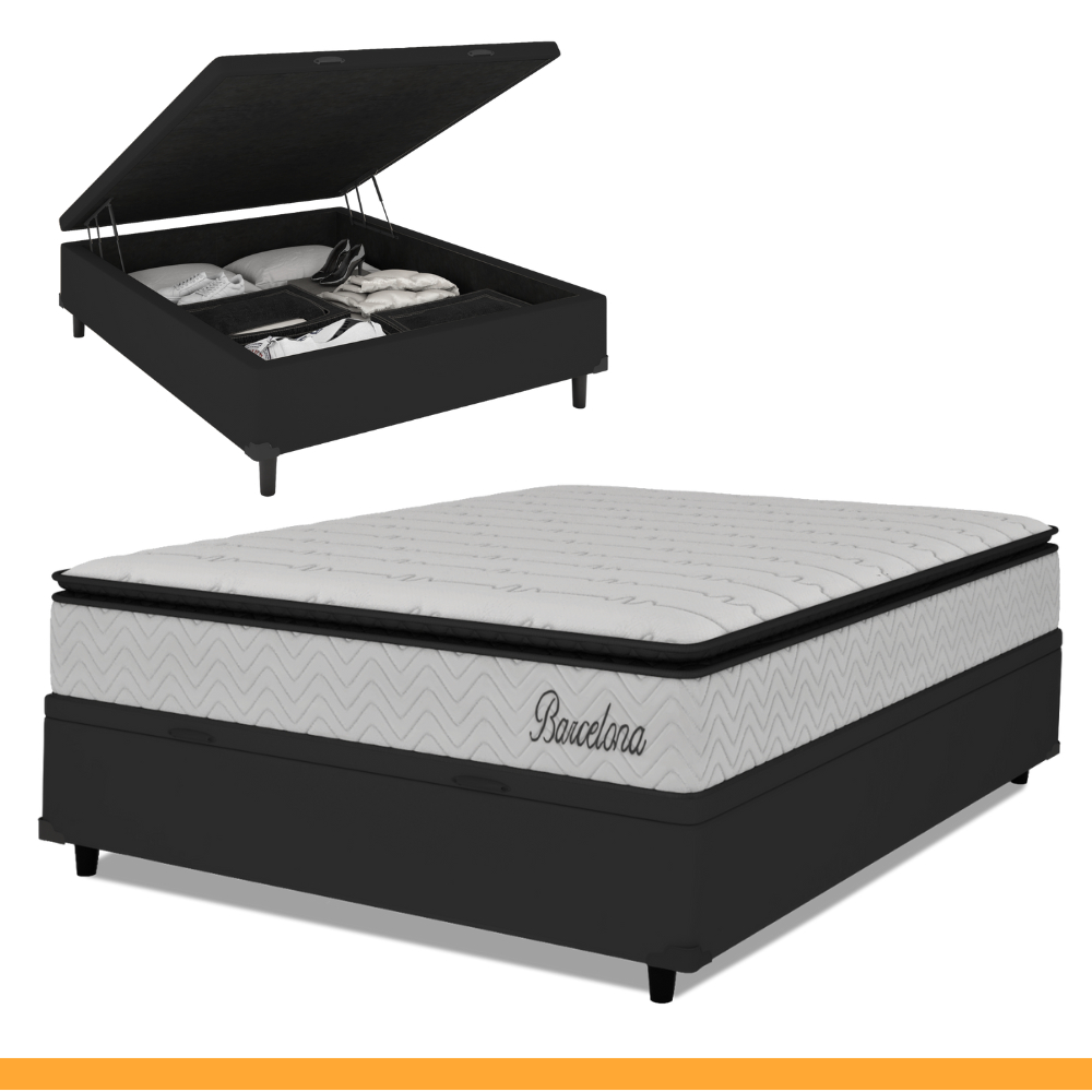Cama Box Baú Casal Colchão Casal Barcelona Mola Ensacada 138x188x30cm