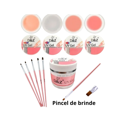 Gel da D&Z Led UV Builder Gel Nude|Clear para unha tips profissional Pincel 50|30|15 GR em Oferta na Shopee