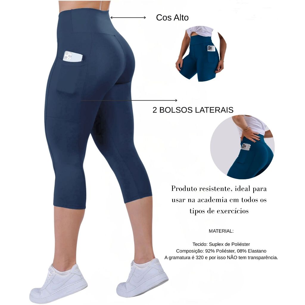 Legging Capri Fitness Com Bolso Cintura Alta