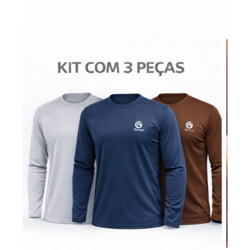 kit 3 camisetas adulto com proteção uv