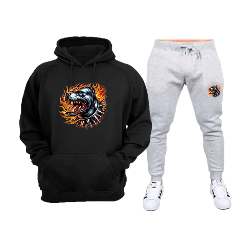 Conjunto Moletom Blusa+Calça Flanelada Estampa Pit Bull Flame Super Confortavél