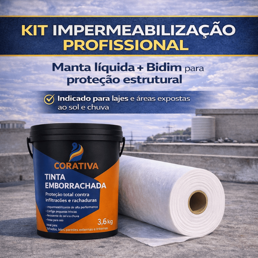 Kit Manta Líquida Emborrachada 3,6kg + Manta Bidim 10m² Impermeabilizante para Laje Telhado Parede