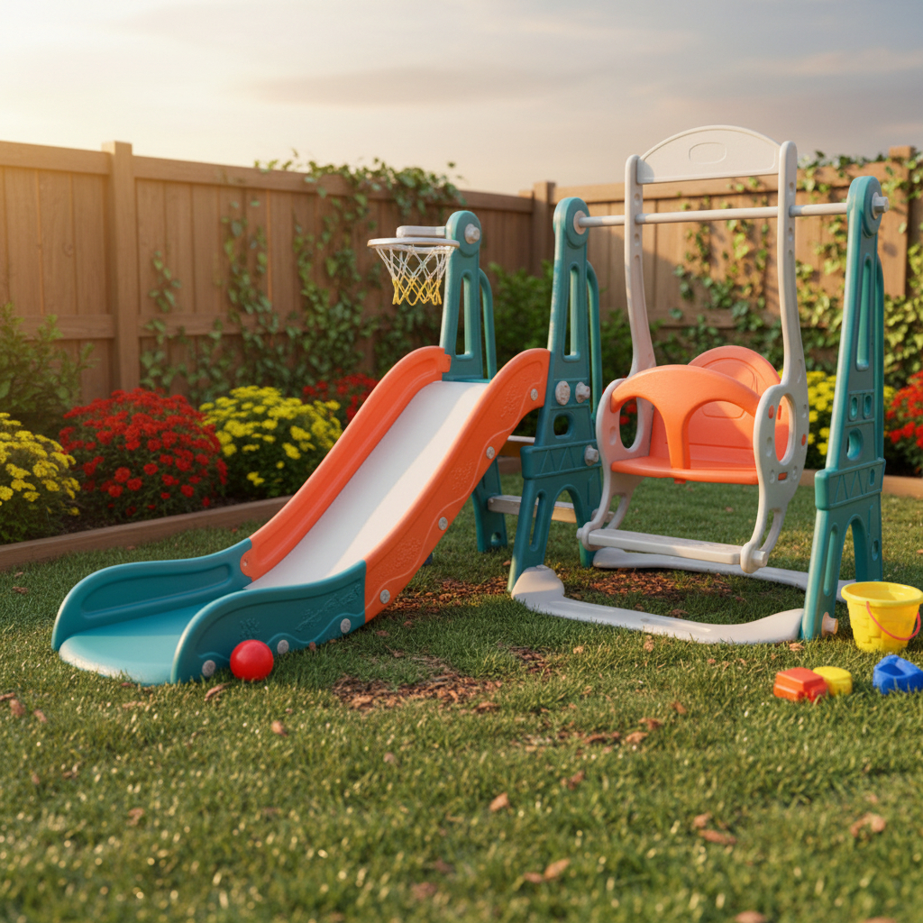 Playground Infantil 3x1 Com Escorregador, Balanço E Cesta De Basquete Ideal Para Crianças A Partir De 3 Anos em Oferta na Shopee