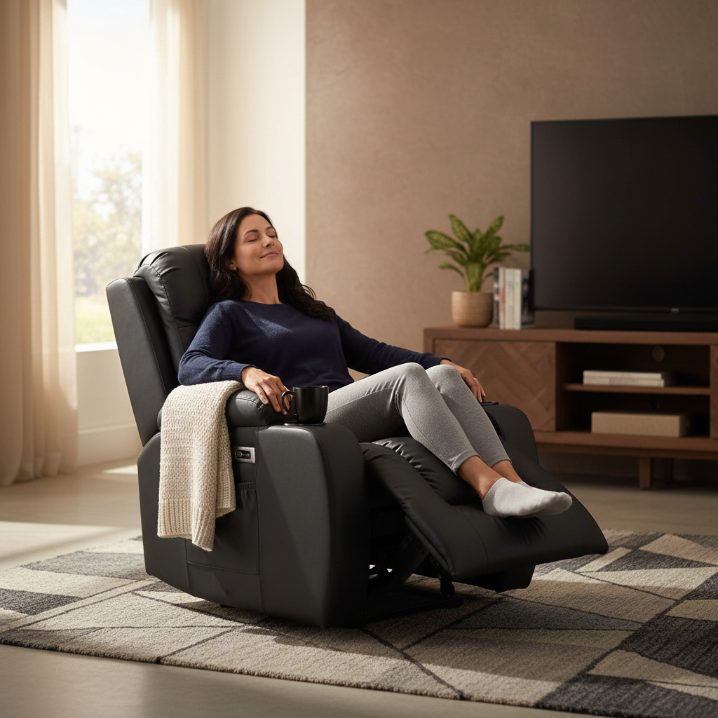 Poltrona de Massagem Preta Reclinável Automática Com Aquecedor e USB Ideal Para Relaxar em Casa em Oferta na Shopee