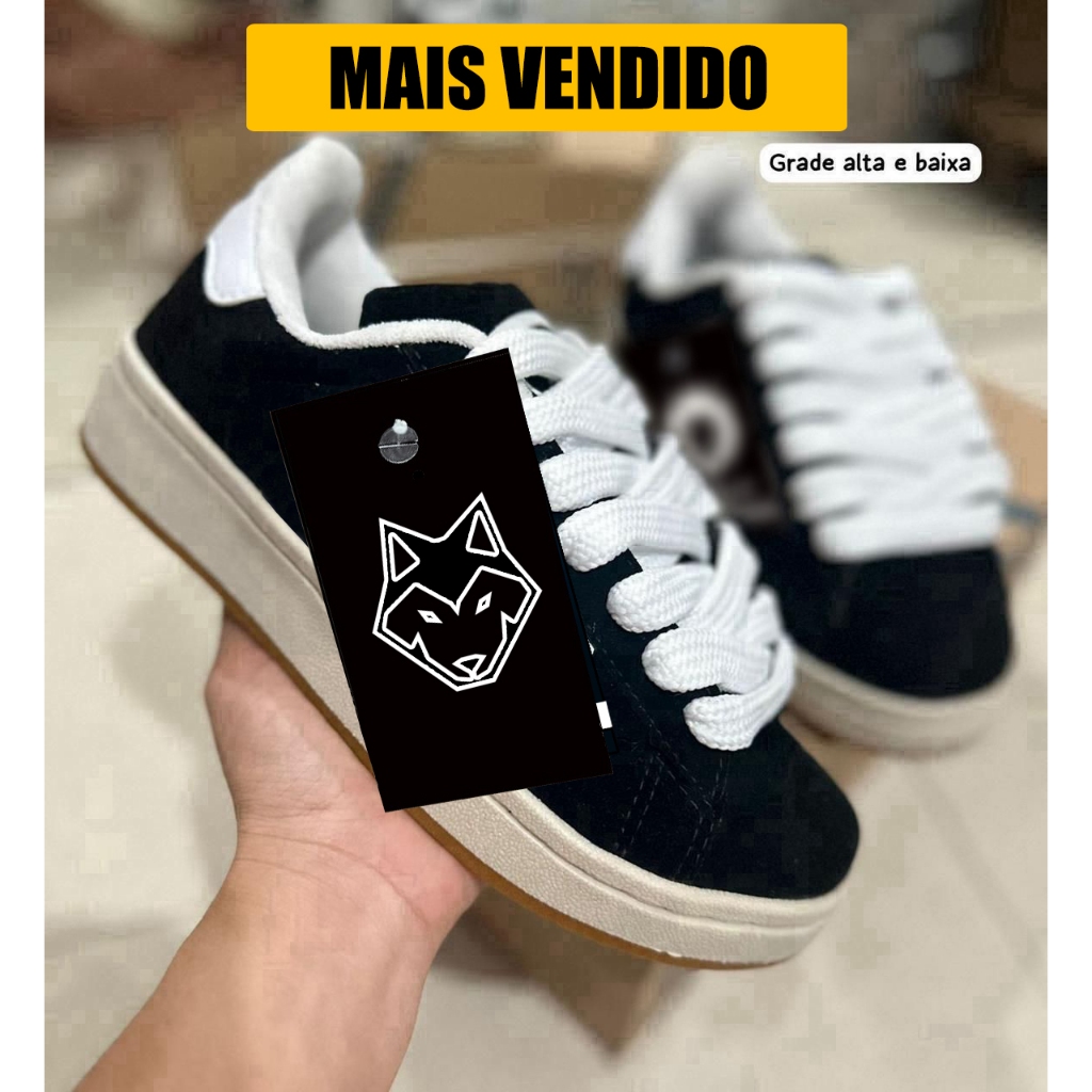 Tênis Feminino Casual Esportivo Skate Camurça Preto Branco Promoção em Oferta na Shopee