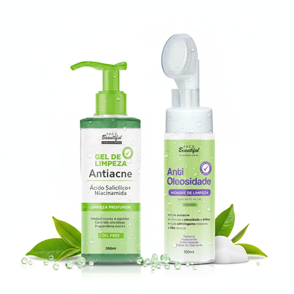 Kit limpeza profunda Gel de Limpeza antiacne Mousse Antioleosidade Sabonete facial Face Beautiful