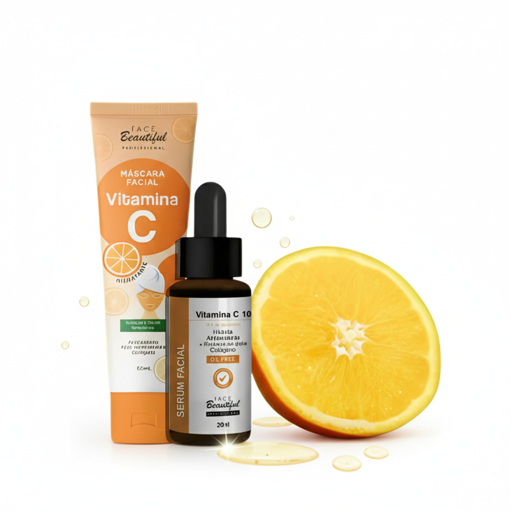 Kit Facial Vitamina C Máscara Facial e Sérum Firma e Hidrata Face Beautiful