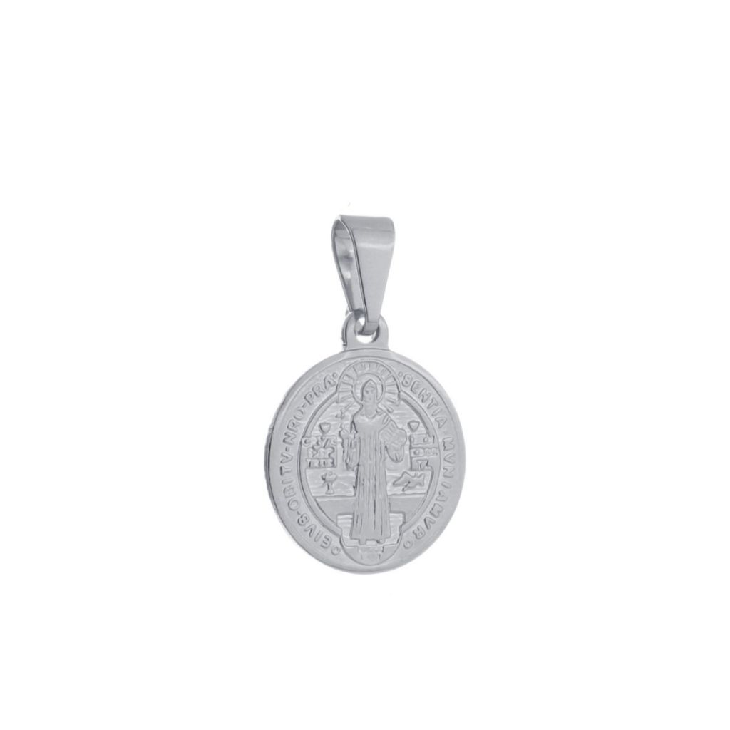 Pingente Masculino Prateado Medalha de São Jorge 1,3cm | Semi Jóia Ródio Antialérgica