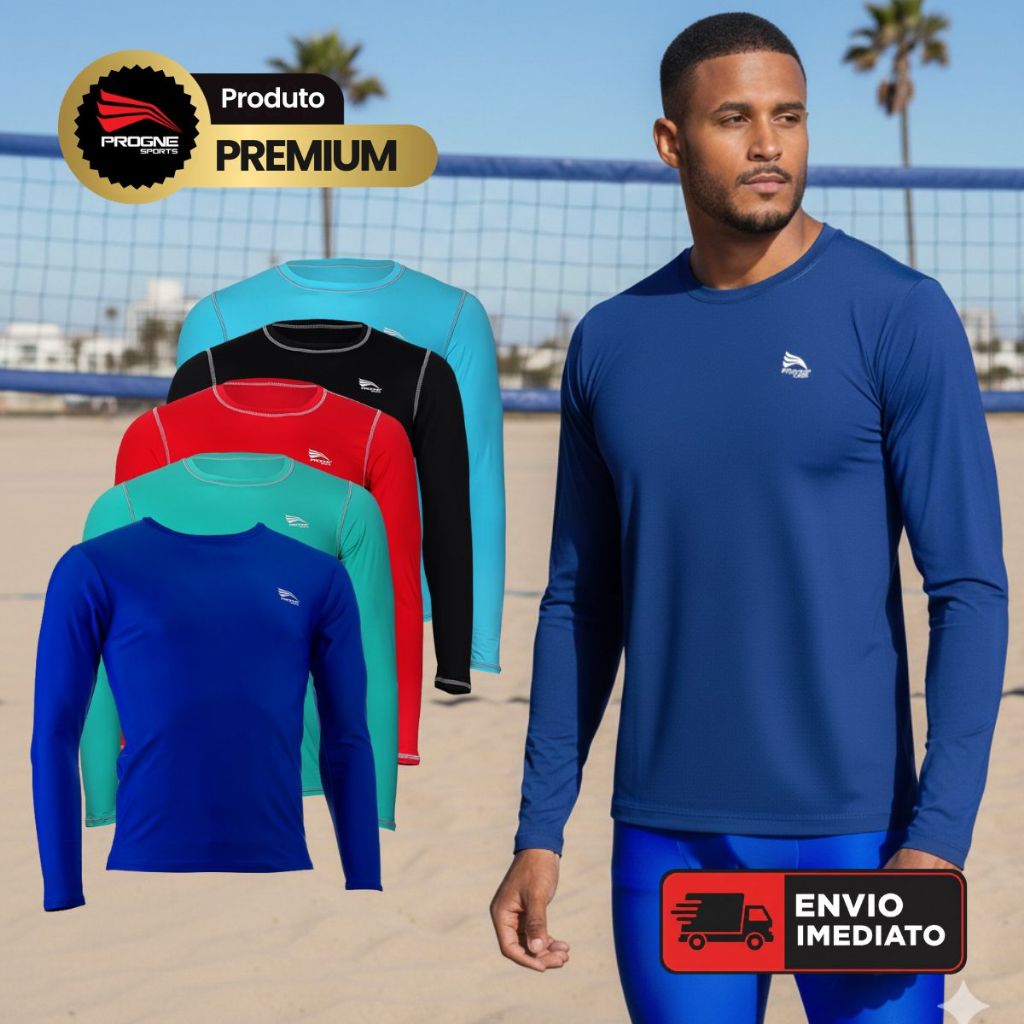 CAMISETA TÉRMICA PROTEÇÃO UV50+ MANGA LONGA ADULTO MASCULINA SEGUNDA PELE - PROGNE SPORTS