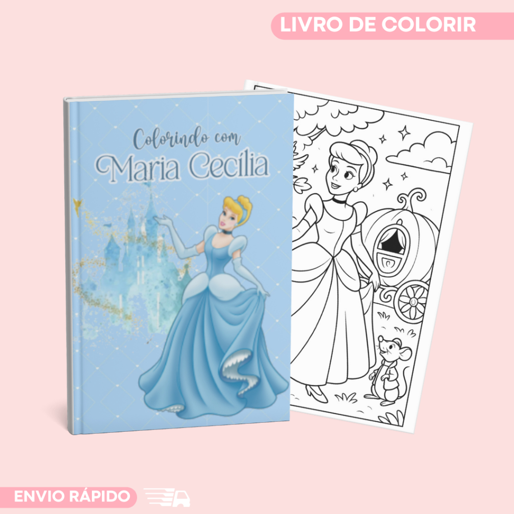 Livro de Colorir Personalizado Lembrancinha Aniversário Cinderela Kit 10 Unidades