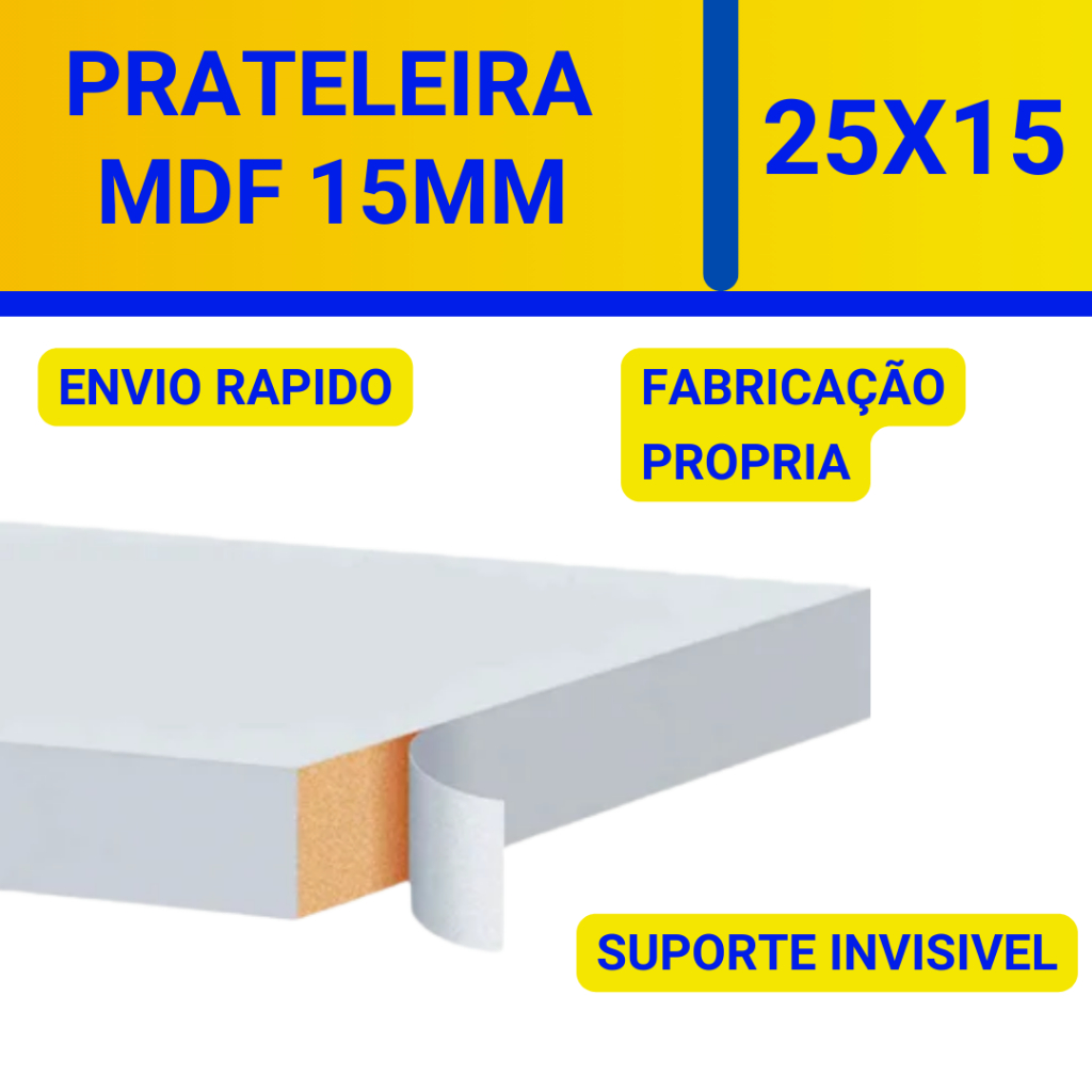 Prateleira MDF Branca 25x15 com suporte inisivel em Oferta na Shopee