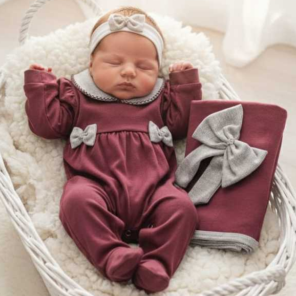 Saída de Maternidade Menina Luxo Malha 100% Algodão Tutti Olivia Liz Rosê/Marsala