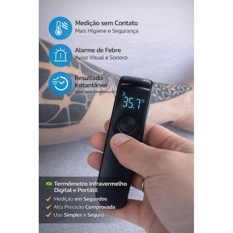 🔥 Termômetro Infravermelho Digital Sem Contato – Sem Mercúrio - Medição Rápida e Precisa