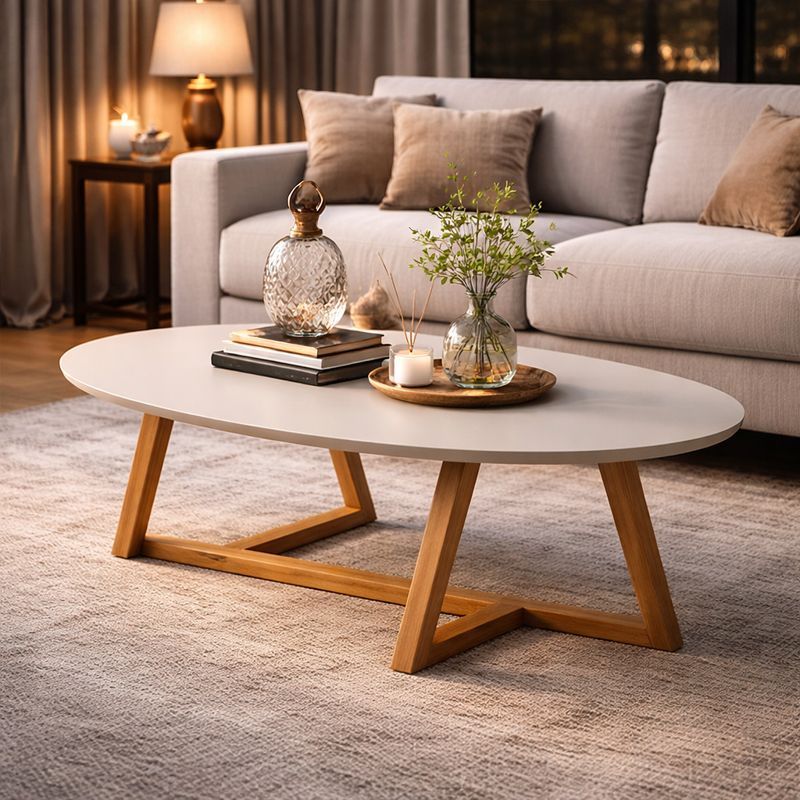 Mesinha De Centro De Sala Classic Oval Pés De Madeira Maciça em Oferta na Shopee