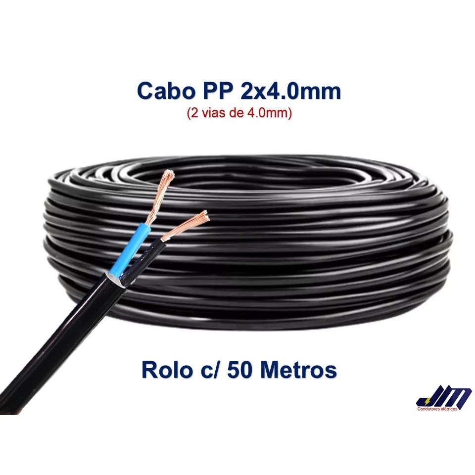 Cabo PP  2x4mm (2 Vias) - Rolo Com 50 Metros - Ideal Para Extensões Elétricas