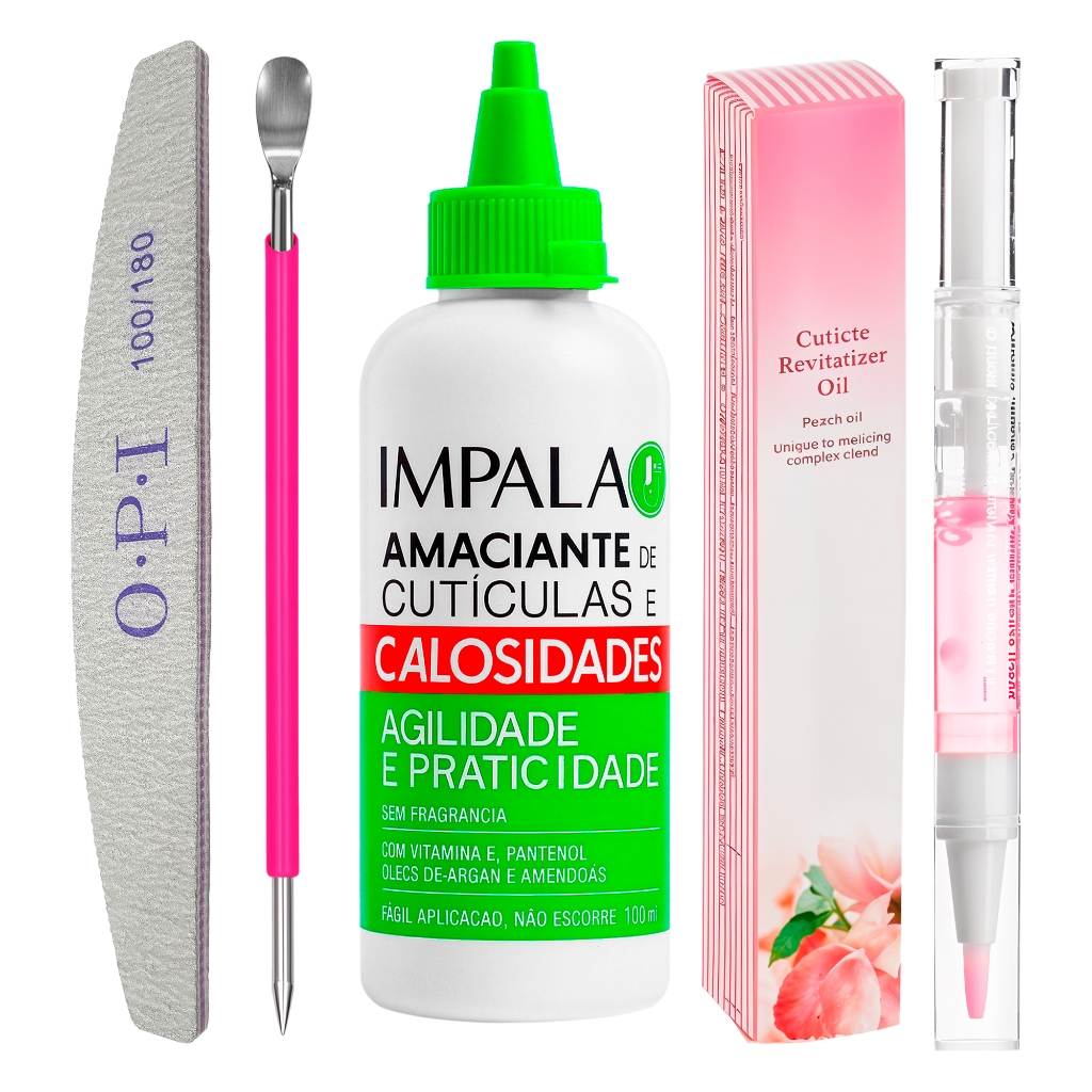 Kit Cuticulagem Profissional Impala Amaciante 100ml Lixa Espátula Óleo Hidratante