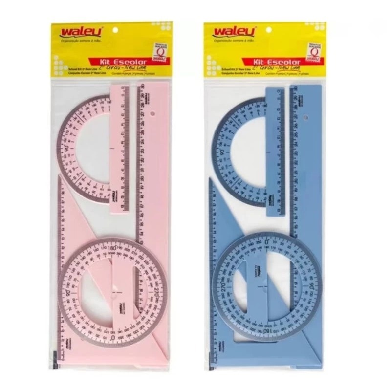 Kit 2° Grau Régua 30cm + Esquadro 60º + Transferidor 180º e 360º Tons Pastel Waleu Escola e Faculdade 2026 em Oferta na Shopee