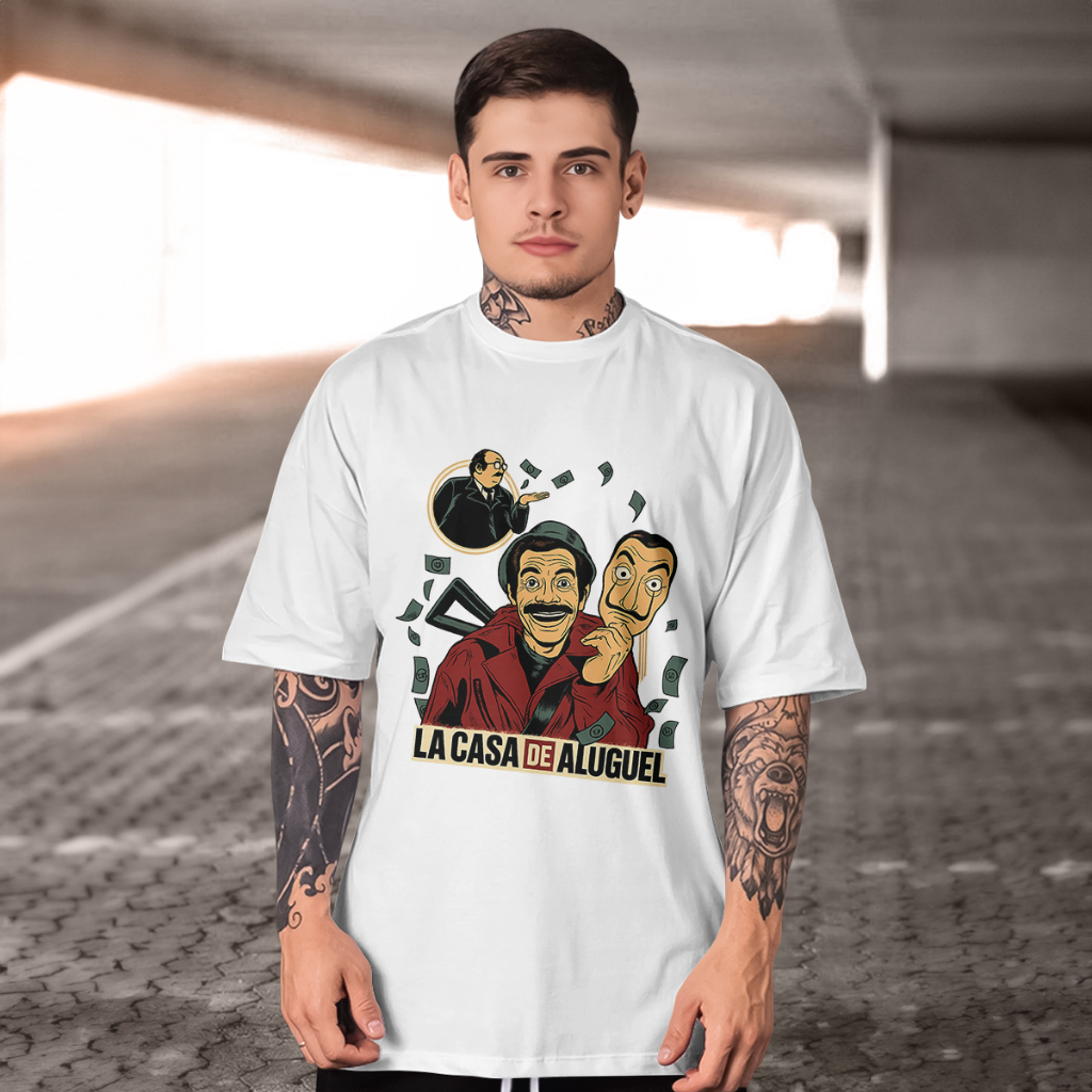 Camiseta LA CASA DE ALUGUEL gola redonda malha 100% algodão rnt