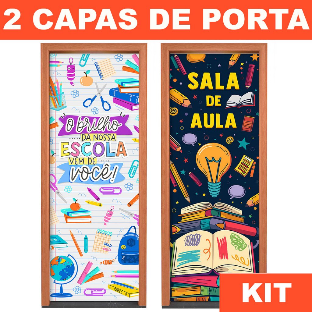 Kit 2 Capa de Porta Escolar e Volta às Aulas Sublimado 3D Veste Fácil 0,85x2,10m  C/Elástico em Oferta na Shopee