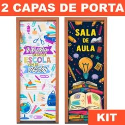 Kit 2 Capa de Porta Escolar e Volta às Aulas Sublimado 3D Veste Fácil 0,85x2,10m C/Elástico
