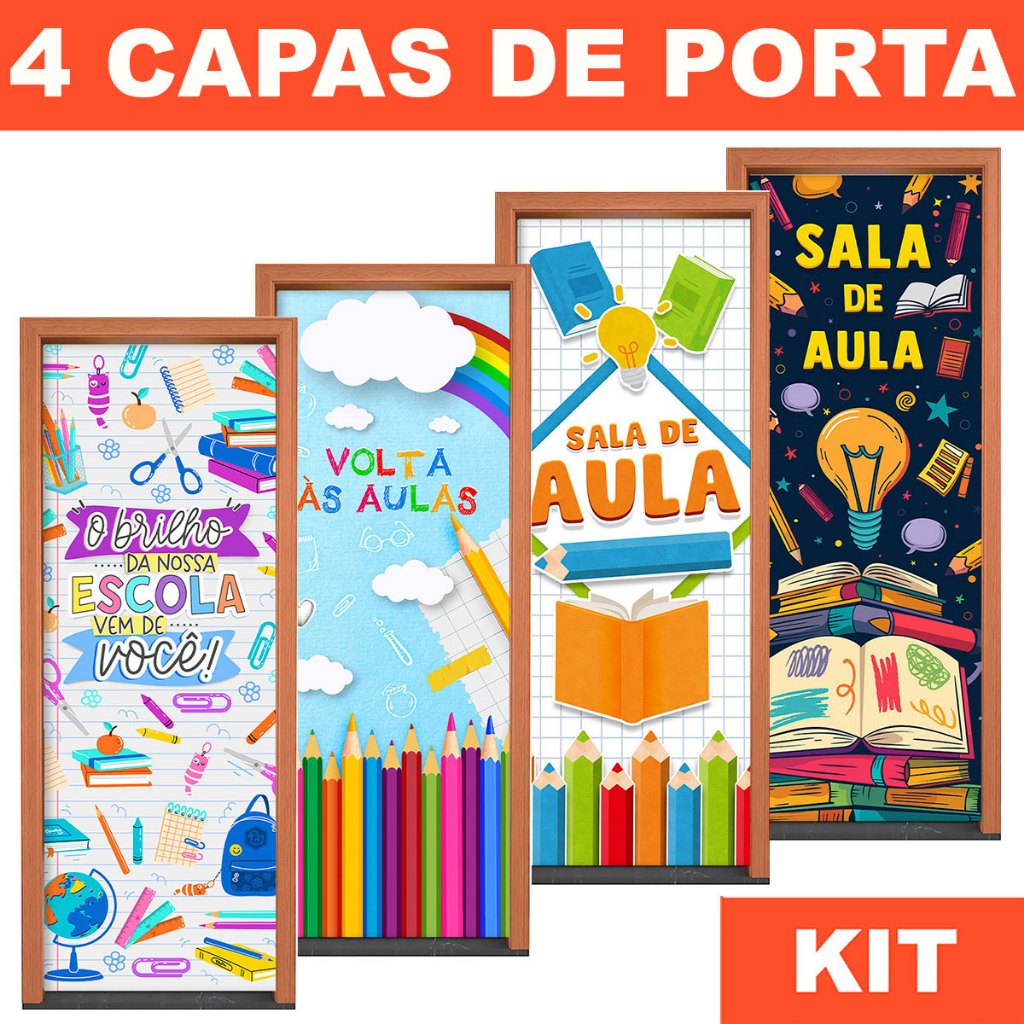 Kit 4 Capa de Porta Escolar Decoração Sublimado Em Tecido com Elástico 0,85x2,10m em Oferta na Shopee