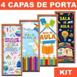 Kit 4 Capa de Porta Escolar Decoração Sublimado Em Tecido com Elástico 0,85x2,10m
