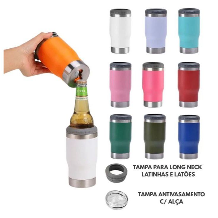 Copo Térmico Para Long Neck Com Tampa e Abridor 420Ml Porta Lata/Long Neck Exclusividade Moderno