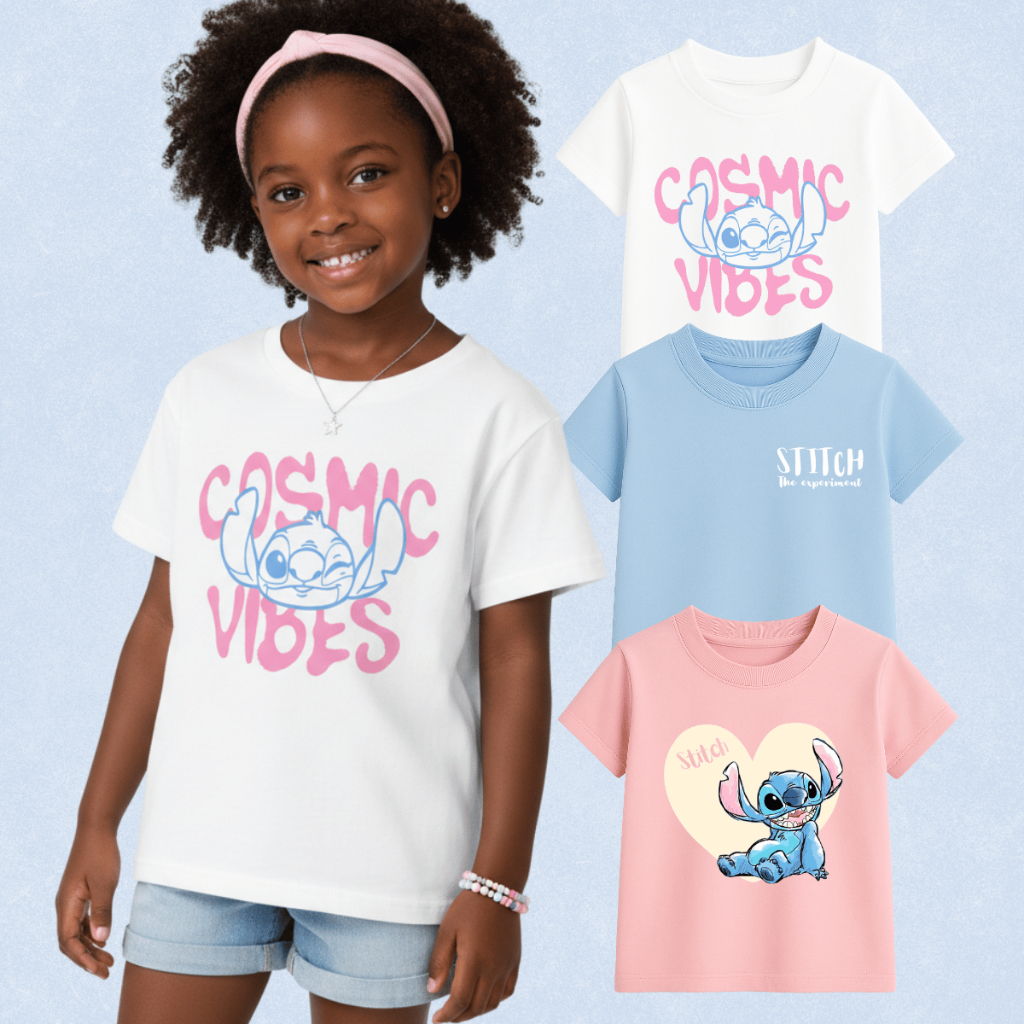 Kit 3 Camisetas Infantis Stitch Desenho Lilo & Stitch Disney Kit Volta Ás Aulas Em Algodão 100% Estampa Premium