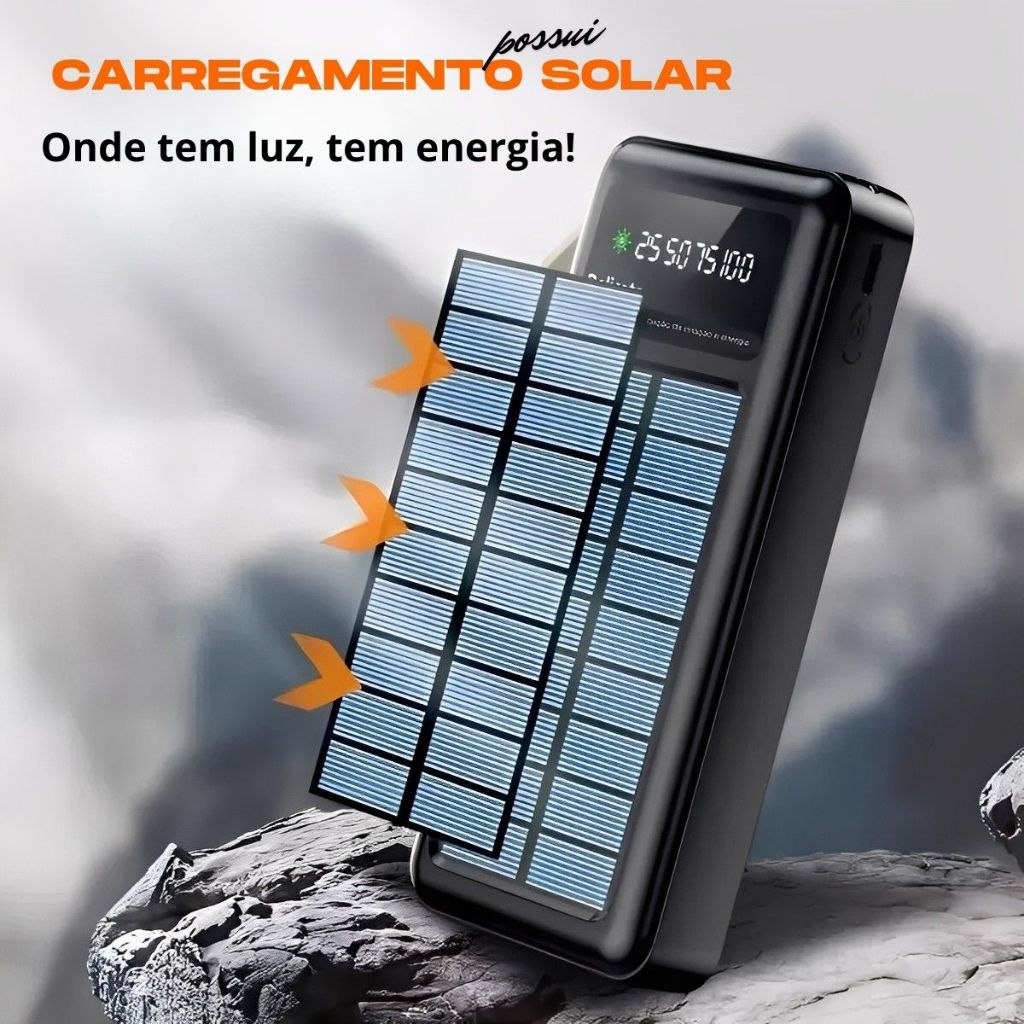 Turbo Carregador 20000mah Portátil Power Bank Solar 5 em 1 com Lanterna Carregamento Rápido