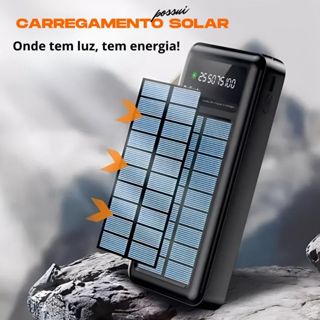Turbo Carregador 20000mah Portátil Power Bank Solar 5 em 1 com Lanterna Carregamento Rápido em Oferta na Shopee