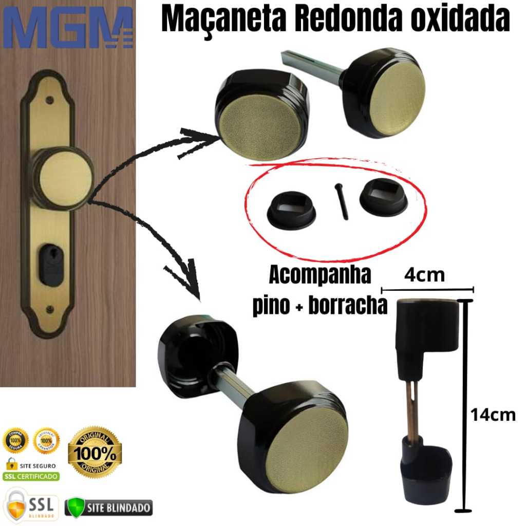 Maçaneta Redonda Oxidada Modelo 02 – Compatível com Fechaduras MGM e STAM em Oferta na Shopee