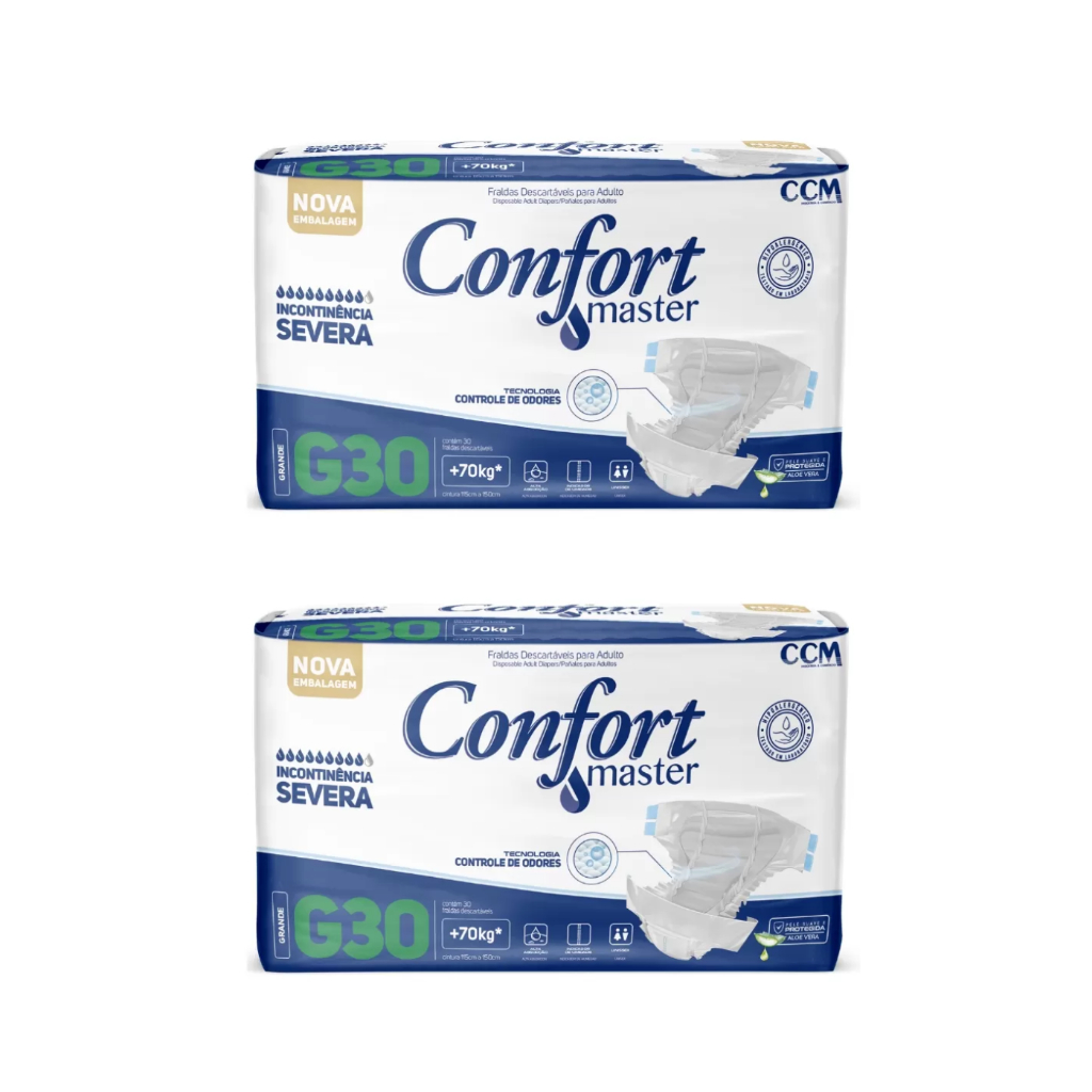 Kit 2 Fraldas Geriátrica Confort Master G 30 Unidades Cada| Econômica, Alta Absorção e Antivazamento