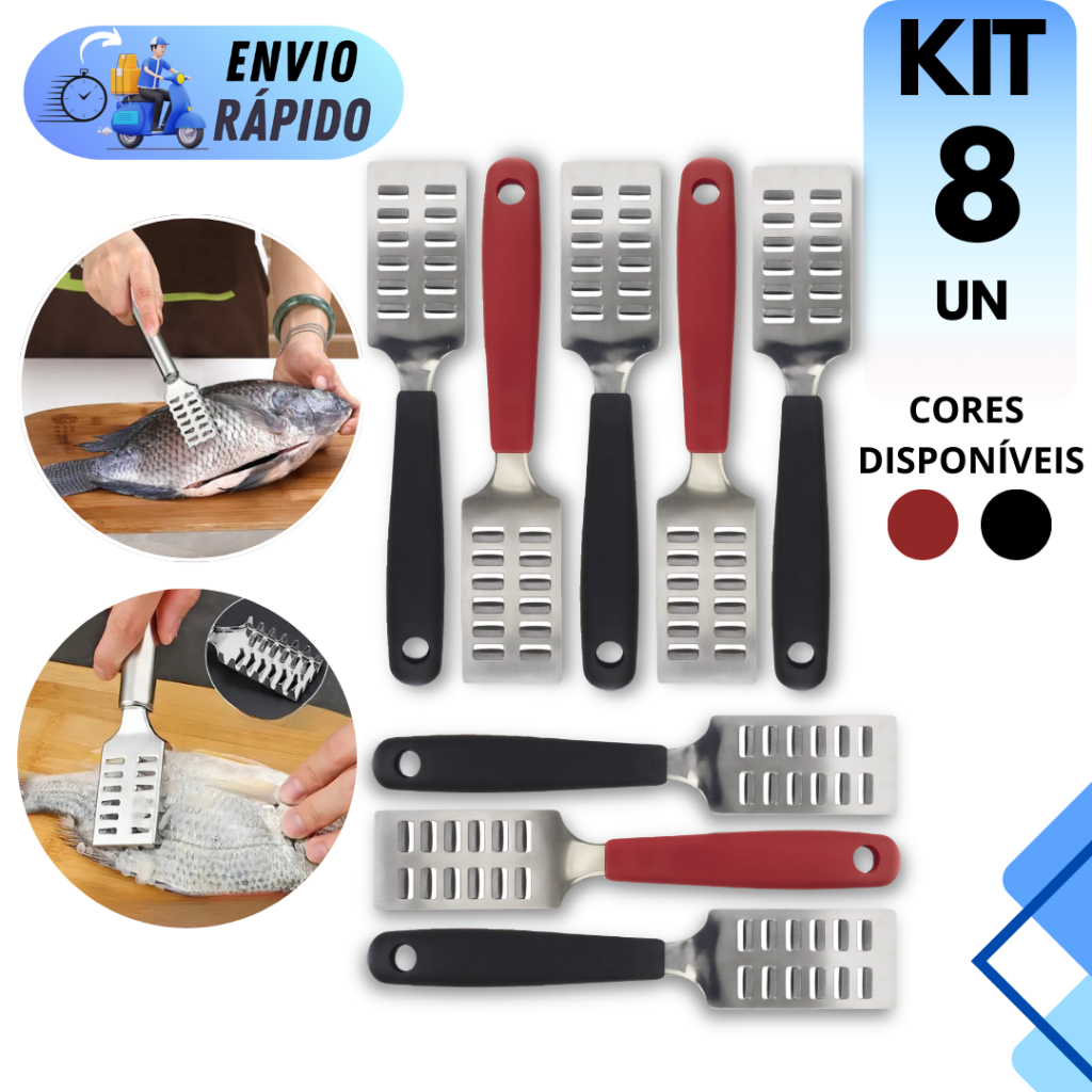 KIT 4 A 8 ESCAMADOR DE PEIXE INOX PROFISSIONAL  MULTIUSO PARA FRUTOS DO MAR DESCAMADOR LIMPADOR RESISTENTE