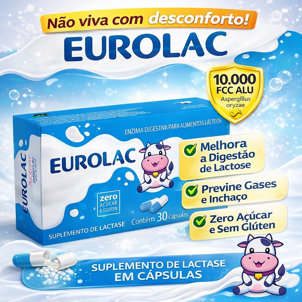 Lactase 10.000 FCC - 30 Cápsulas | Enzima para Intolerância à Lactose