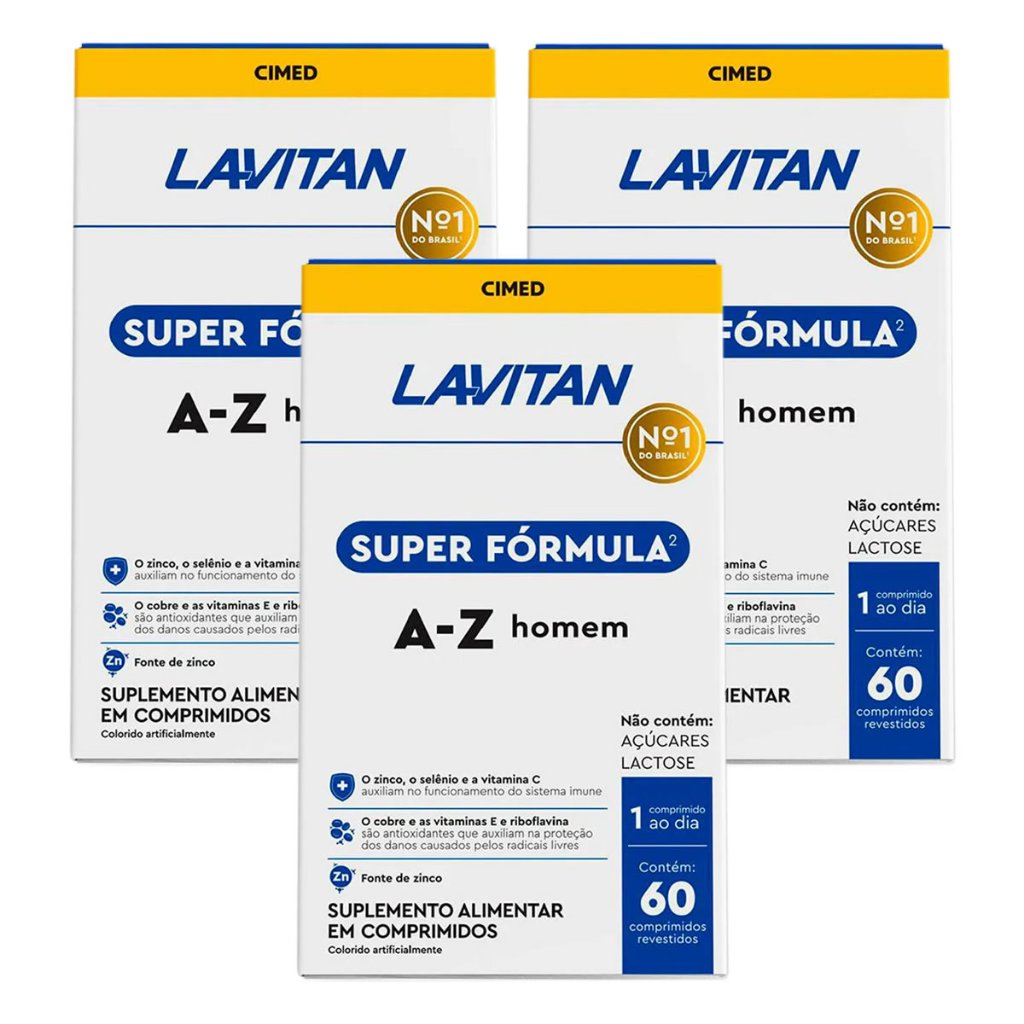 Kit 3 unidades Lavitan Super Fórmula A-Z Homem 60 comprimidos em Oferta na Shopee
