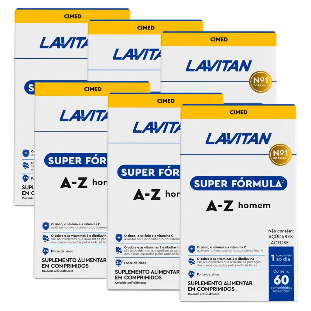 Kit 6 unidades Lavitan Super Fórmula A-Z Homem 60 comprimidos em Oferta na Shopee