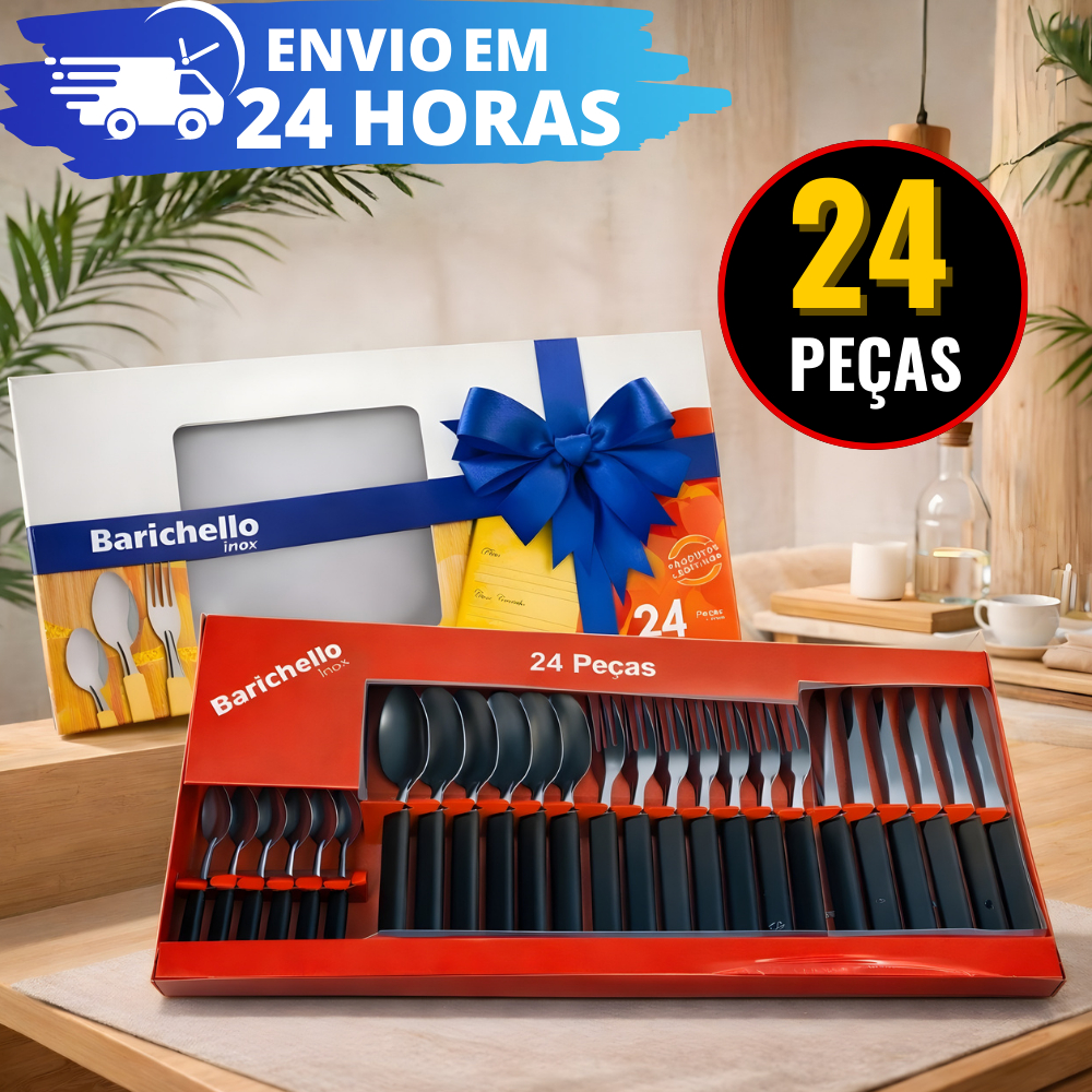 Jogo de Talheres Faqueiro C/ 24 Peças Inox Conjunto De Cozinha Churrasco