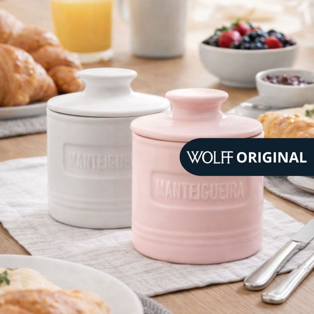Manteigueira Francesa Matte Rosa Branca em Cerâmica - Wolff em Oferta na Shopee
