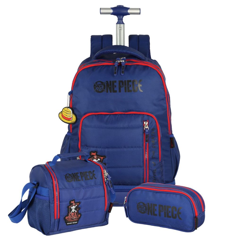 Kit Mochila One Piece Rodinhas Com Lancheira E Estojo Triplo