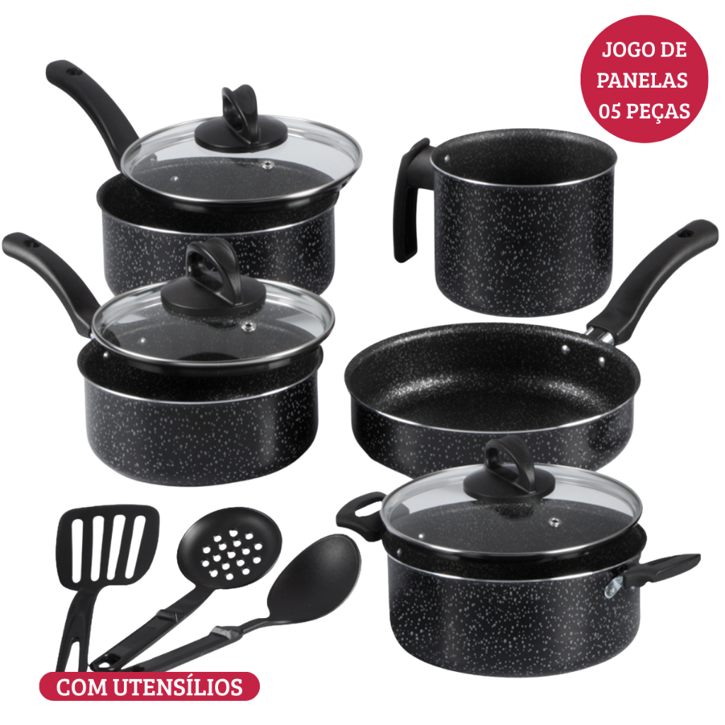 Jogo De Panela Antiaderente 5 Peças Mais Espátulas Nacional em Oferta na Shopee