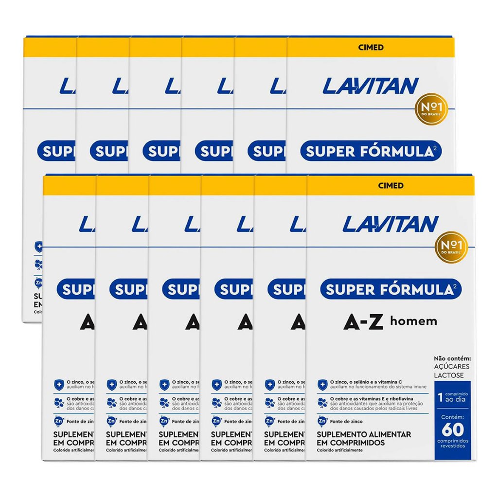 Kit 12 unidades Lavitan Super Fórmula A-Z Homem 60 comprimidos