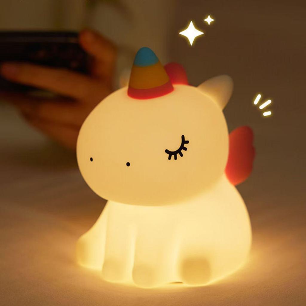 Luminária Unicornio Mesa Recarregável Lâmpada Noturna Abajur Fofo Silicone Toque Touch Led Unicórnio