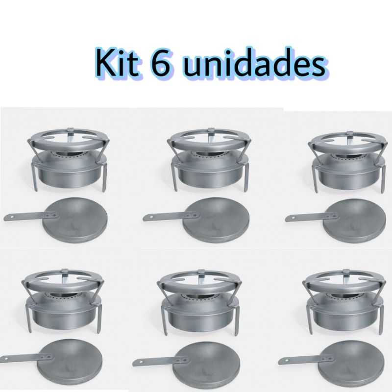 Kit 6 unidades fogareiro espiriteira fogão portátil a álcool sem pintura para camping, caminhoneiro, pesca sobrevivência