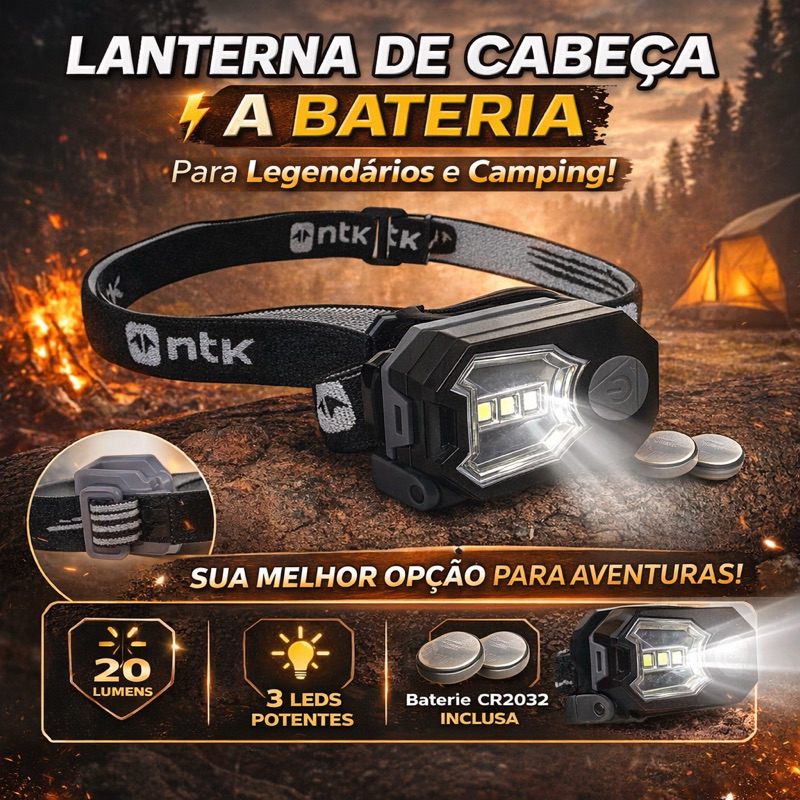 Lanterna de Cabeça NTK Tida LED 20 Lúmens com Bateria – legendarios, Camping, Trilhas, Acampamento e Aventura