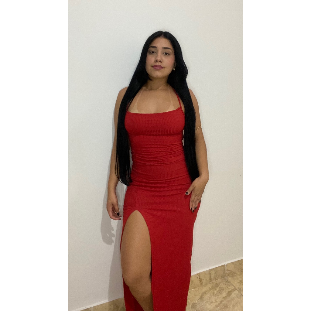 Vestido LONGO elegante com costas nuas trançadas Fenda Lateral Empina Bumbum Colado Novo