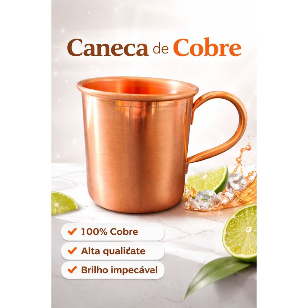 Caneca Moscow Mule Original 350 ml / Com Borda  - Alça de Cobre