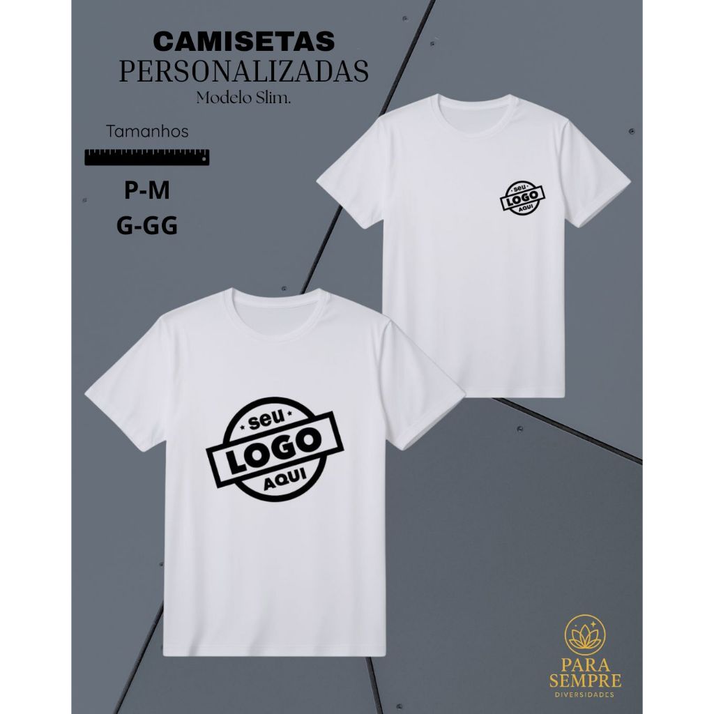 Camiseta Personalizada com Logo 100% Algodão | Uniforme Empresa | Preta ou Branca | Estampa Simples